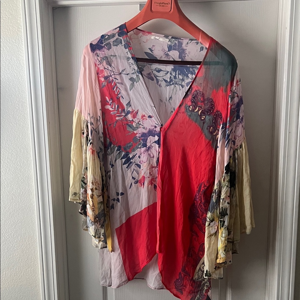 Floreat Red and Pink Floral Mixed-Print V-Neck Tunic